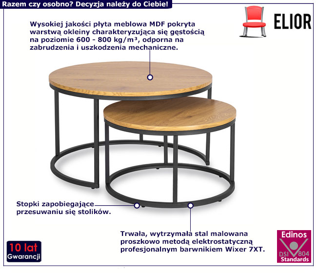 Zestaw 2 okrągłych stolików kawowych dąb złoty Redo