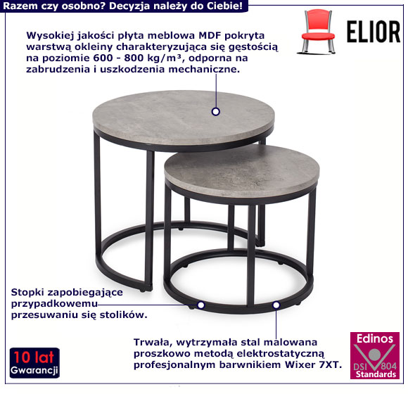 Zestaw 2 okrągłych stolików kawowych beton Efis