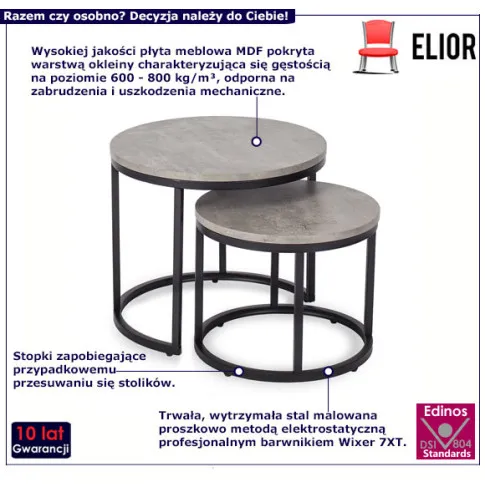 Loftowe stoliki do salonu szary beton Efis