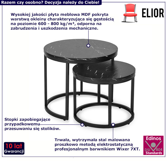 Zestaw 2 okrągłych stolików kawowych czarny marmur Kendal