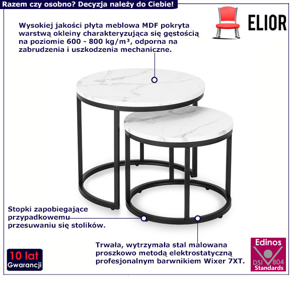 Zestaw 2 okrągłych stolików kawowych biały marmur Kendal