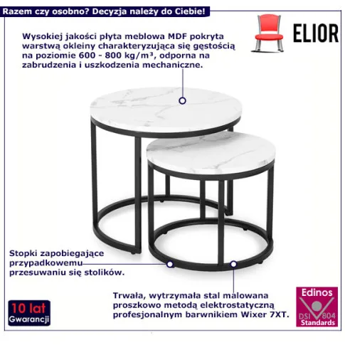 Komplet dwóch stolików do salonu biały marmur Efis
