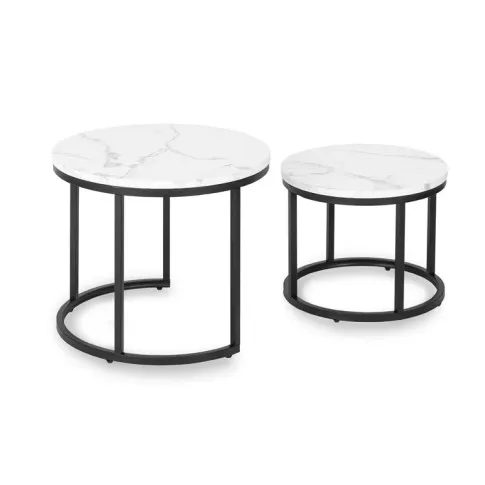 Zestaw okrągłych stolików do salonu biały marmur Efis