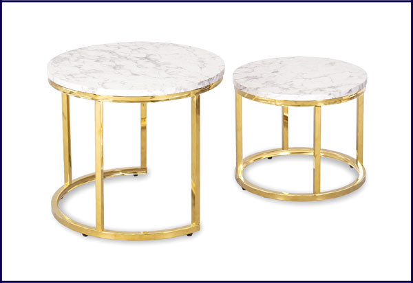 Dwa okrągłe stoliki kawowe glamour imitujące marmur Adro
