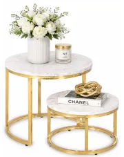 Zestaw biało-złotych stolików kawowych glamour - Siva w sklepie Edinos.pl