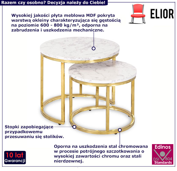 Zestaw 2 biało-złotych stolików kawowych w stylu glamour Adro