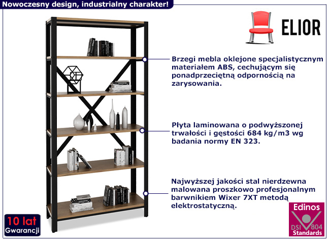 Regał z metalowym stelażem Hordos 4X czarny+dąb lancelot