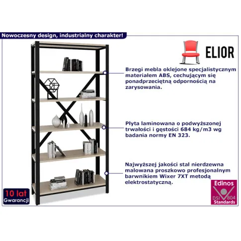 Regał z 6 półkami Hordos 4X czarny dąb sonoma