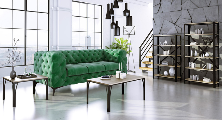 Wizualizacja z wykorzystaniem regału Alwaro 4X z kolekcji mebli Omnomi