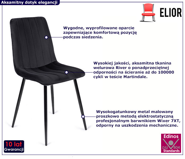 Czarne welurowe pikowane krzesło Ango
