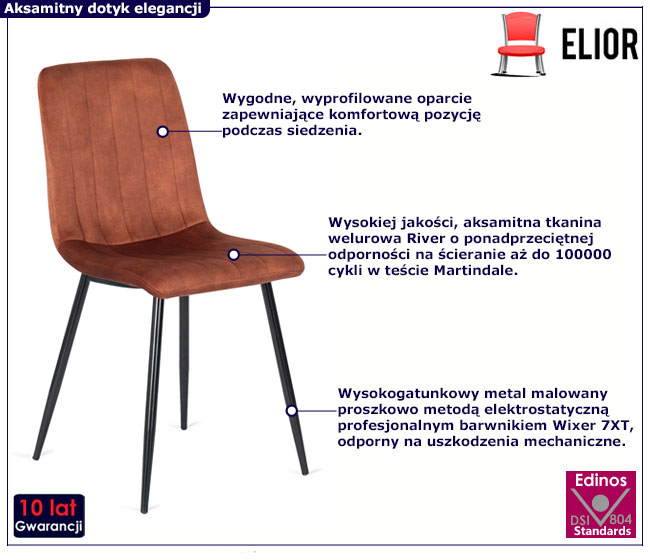 Rudy welurowe pikowane krzesło Dilnes