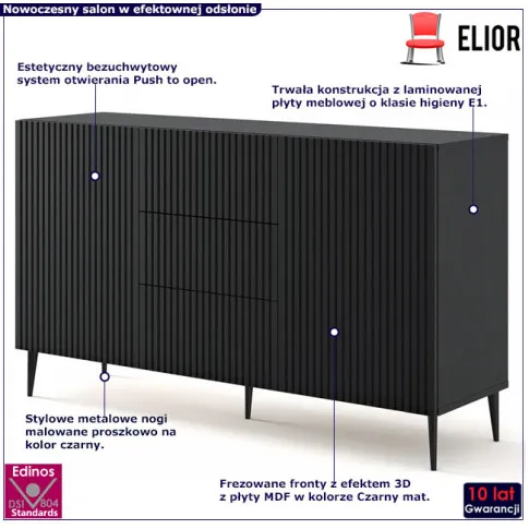 Komoda czarny mat czarne nogi Livorno 5X