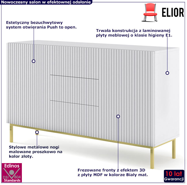 Komoda biały mat + złoty Melis 5X
