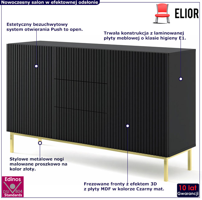 Komoda czarny mat + złoty Melis 5X