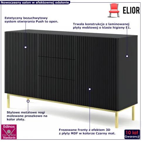 Komoda czarny mat złota rama Livorno 5X