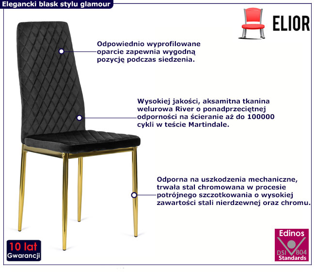 Czarne welurowe krzesło glamour Atem