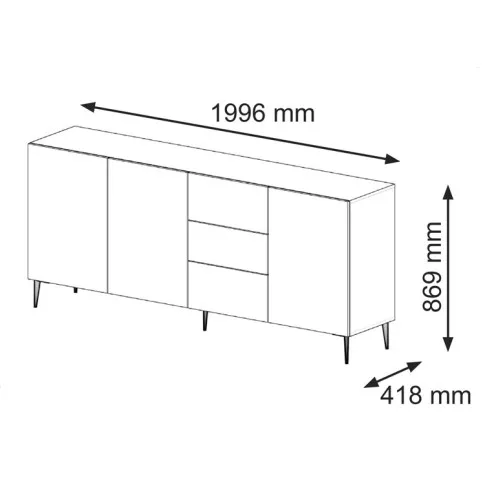 wymiary komody 200cm z szufladami na szpilkach Livorno 7X