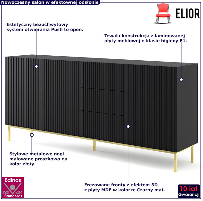 Komoda czarny mat + złota rama Livorno 7X