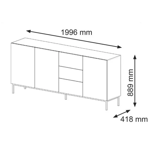 wymiary komody 200cm z szufladami na ramie Livorno 7X