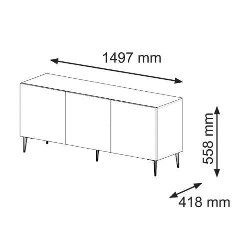 wymiary szafki RTV 150cm trzydrzwiowej na szpilkach Livorno 10X