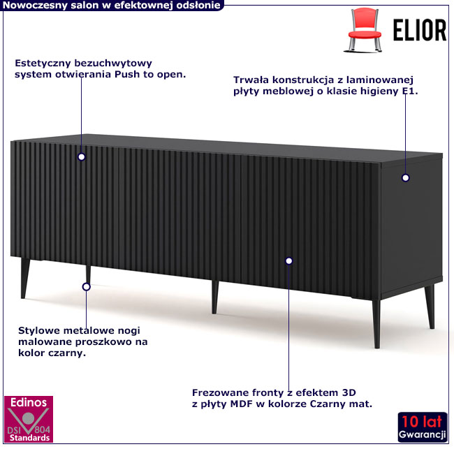 Szafka rtv czarny mat + czarne nogi Melis 10X