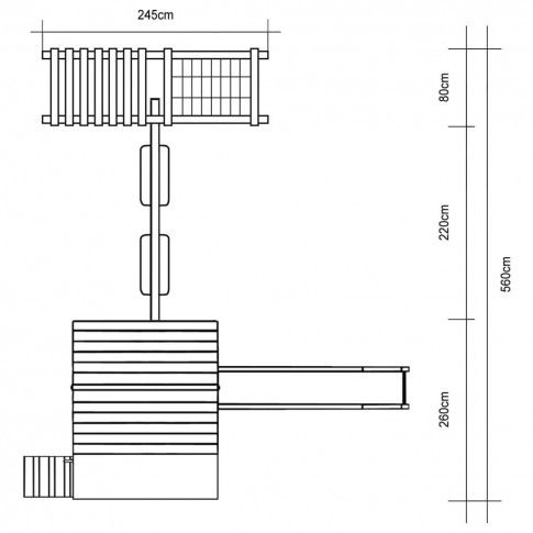 Szczegółowe zdjęcie nr 5 produktu Drewniany domek z siatką, ślizgawką i huśtawkami 560 x 440 x 294 cm