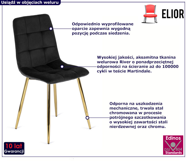 Czarne welurowe krzesło w stylu glamour Azlo