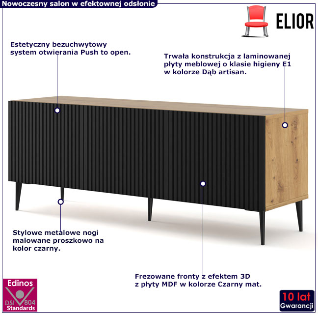 Szafka rtv arisan + czarny + czarne nogi Melis 10X