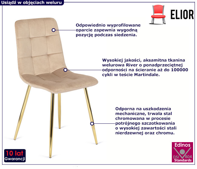 Kremowe welurowe krzesło w stylu glamour Patrix