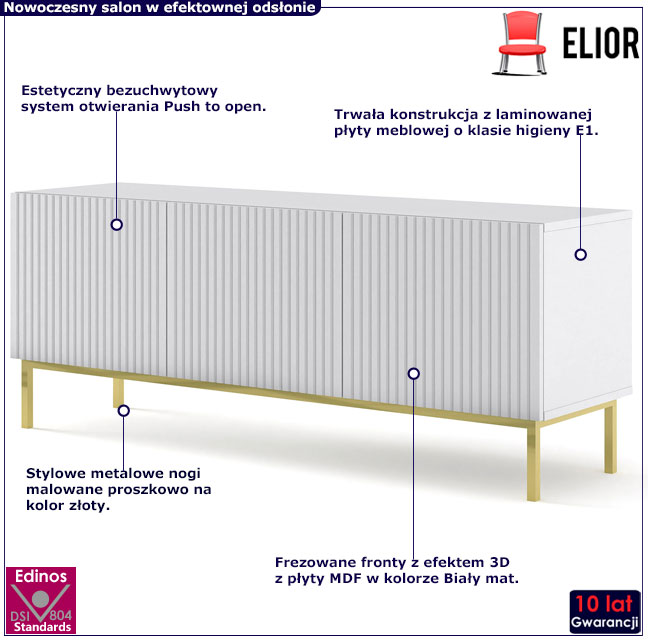 Szafka rtv biały mat + złoty Melis 10X
