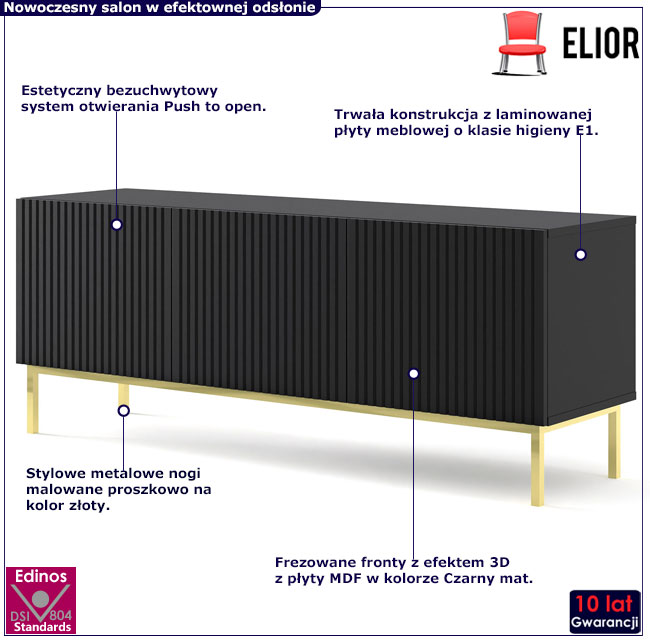 Szafka rtv czarny mat + złoty Melis 10X