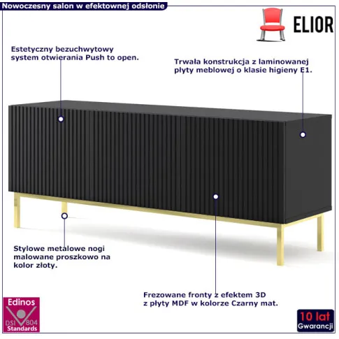 Szafka rtv czarny mat złota rama Livorno 10X