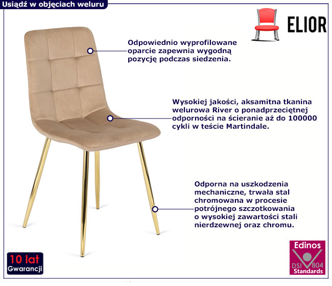 Beżowe welurowe krzesło w stylu glamour Patrix