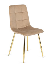 Beżowe welurowe krzesło pikowane glamour - Azlo w sklepie Edinos.pl