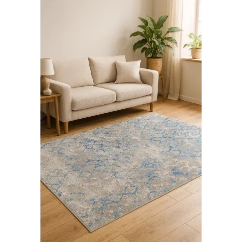 Niebiesko szary dywan w nowoczesną kratkę   Midler 3X