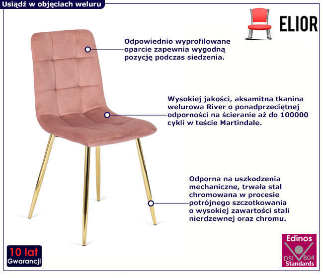 Różowe welurowe krzesło w stylu glamour Azlo
