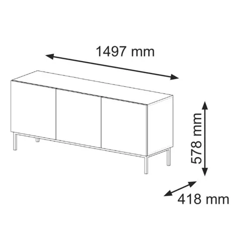 wymiary szafki RTV 150cm trzydrzwiowej na ramie Livorno 10X