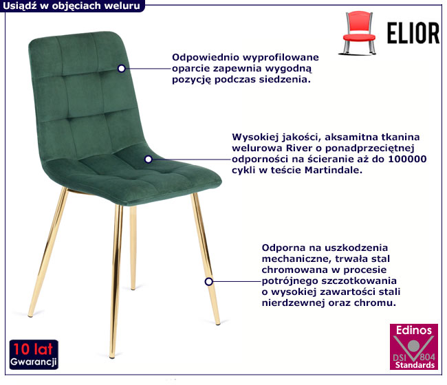 Zielone welurowe krzesło w stylu glamour Azlo