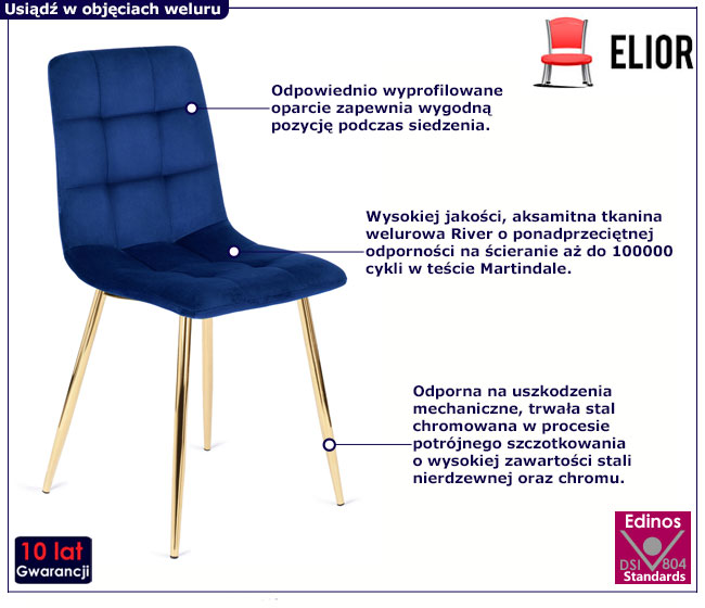 Granatowe welurowe krzesło w stylu glamour Patrix