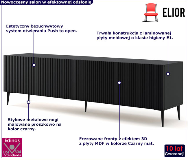 Szafka rtv czarny mat + czarne nogi Melis 12X