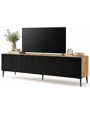 Szafka na TV dąb artisan z czarnym lamelowym frontem - Melis 12X w sklepie Edinos.pl