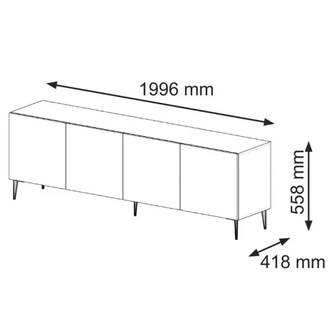 wymiary czterodzwiowej szafki RTV 200cm na szpilkach Livorno 12X