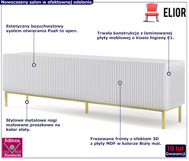 Szafka rtv biały mat + złoty Melis 12X