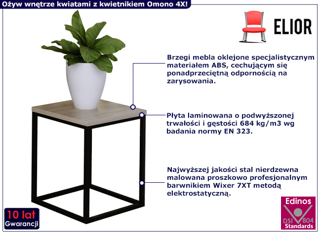 Minimalistyczny kwietnik Omono 4X kolor czarny+dąb sonoma