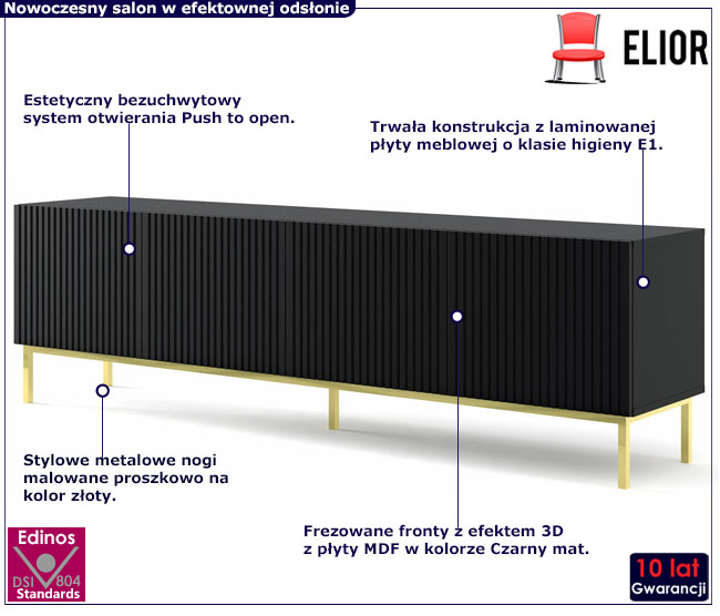 Szafka rtv czarny mat + złoty Livorno 12X