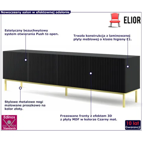 Szafka rtv czarny mat złota rama Livorno 12X