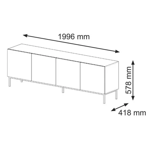 wymiary szafki czterodrzwiowej RTV 200cm  na ramie Livorno 12X