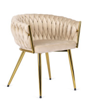 Beżowe plecione krzesło fotelowe glamour - Upro