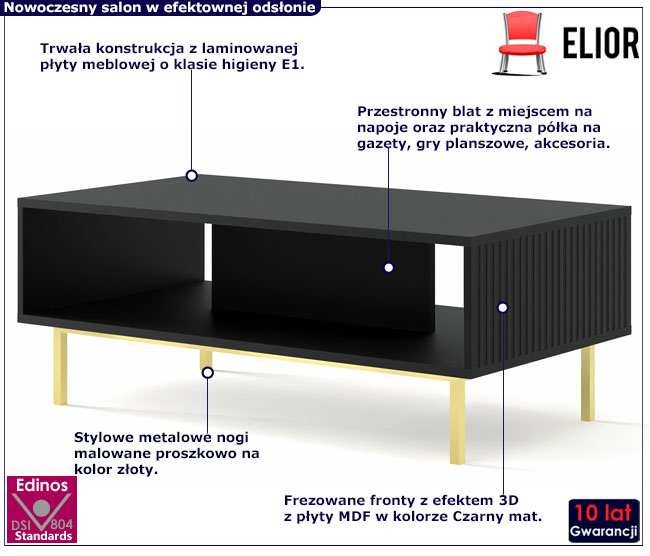 Stolik kawowy czarny mat + złoty Livorno 13X