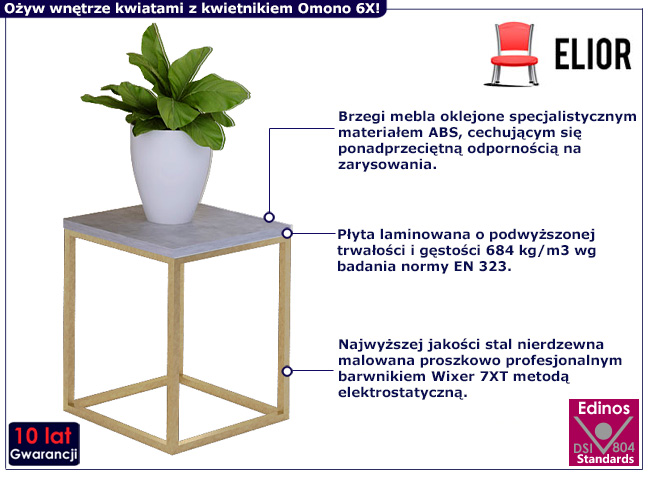 Minimalistyczny kwietnik Omono 6X kolor złoty+beton